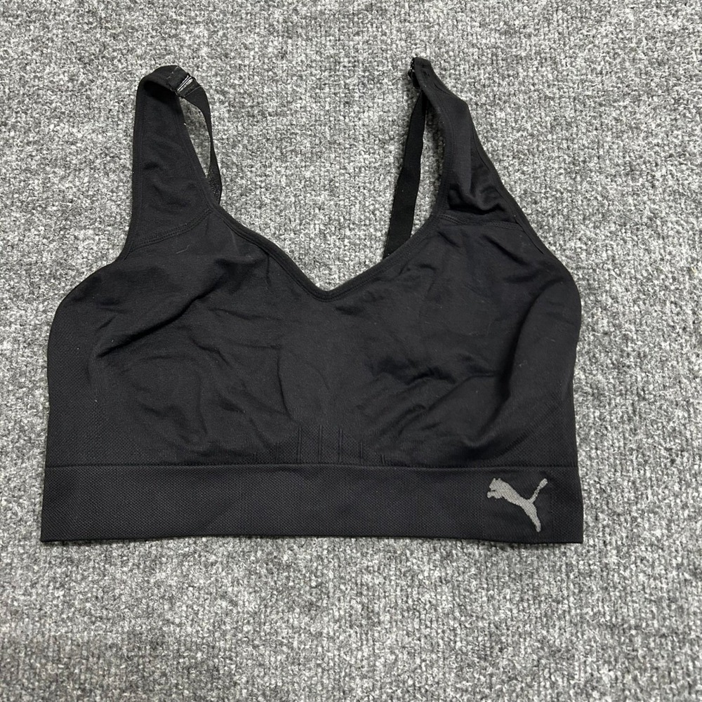 Puma Sports Bra Womens Size L Black Seamless Stretch Adjustable Straps Athletic